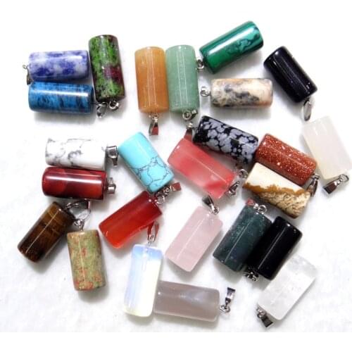 Wholesale Natural Stone Quartz Crystal tiger eye Opal Unakite Mix Onyx Charms cylinder Pendants For Jewelry Making necklace 12PC