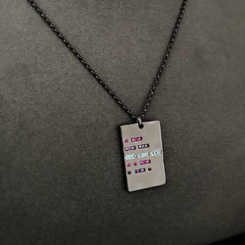 S925 silver new Morse code Lovers Necklace Fashion Black mens and womens necklace personality design Square Pendant