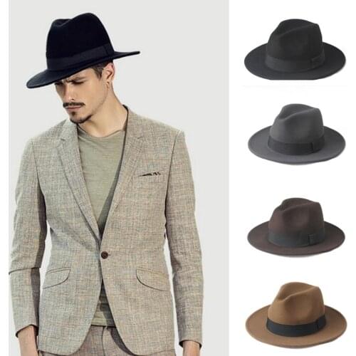 2 Big Size 100% Wool Men Felt Trilby Fedora Hat For Gentleman Wide Brim Top Cloche Panama Sombrero Cap Size 56-58,size 59-61CM
