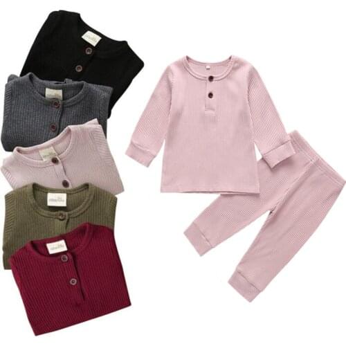 Baby Boys Girls Ribbed Termal Clothing Set Kids Pajamas Set Children Solid Black Suits Baby Girl Clothes 2021 New 35