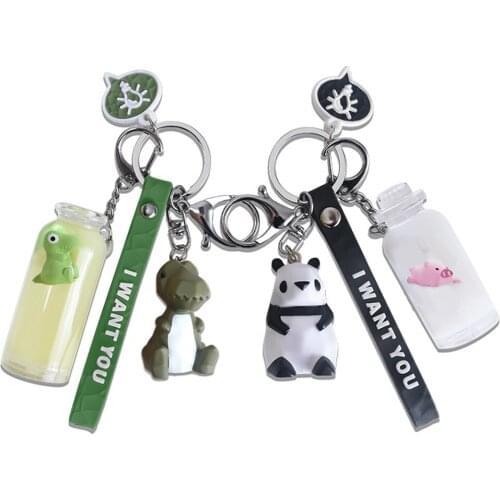 Cute Floating Pig Milk Bottle Keychain Moving Smimming Pig Geometric Animal Pendant Keyring for Couples Gifts Bag Charm Decor