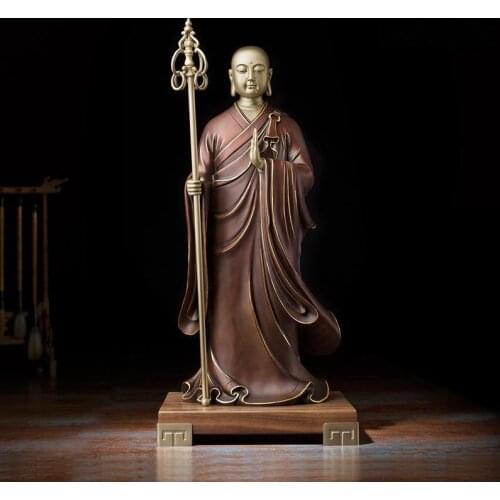 54 CM Chinese Art Deco Brass Tang Monk Jizo kshitigarbha Bodhisattva sculpture Decoration Home Furnishings Gift Statue