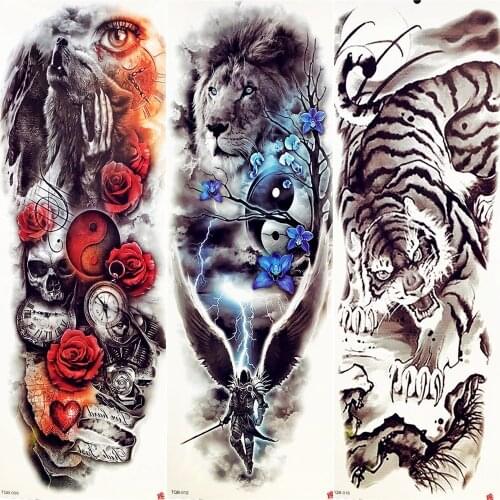 Ghost Rider Wings Temporary Tattoo Full Arm Sleeve Knight Tattoo Sticker Lion Tatoo Night Magic Men Lightning Tatoo Women Leg