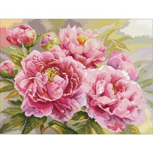 Gorgeous pink peony flower counted 11CT 14CT 18CT DIY Cross Stitch Sets wholesale Cross-stitch Kits Embroidery Needlework