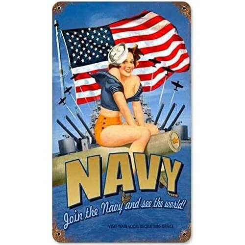 Vintage Metal Sign Tin Sign Pin Up Girl Us Navy Man Cave Home Bar Kitchen Restaurant Wall Decor Sign 12X8Inch