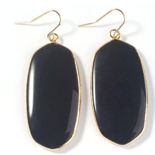 Dangle Earrings for Women Gold Color Natural Stone Ear Pendants Black Onyx Cat Eye Female Eardrop Fashion Dangler Jewelry 2019