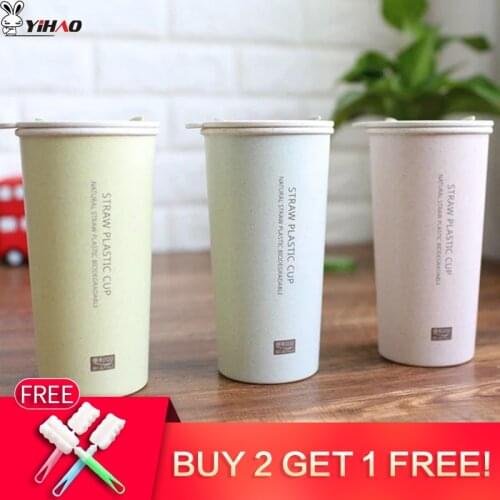 YIHAO 300ML Creative Sample Wheat Straw High Quality Hot Sale Handle Plastic Bottle Portable Travel Students Water Bottle