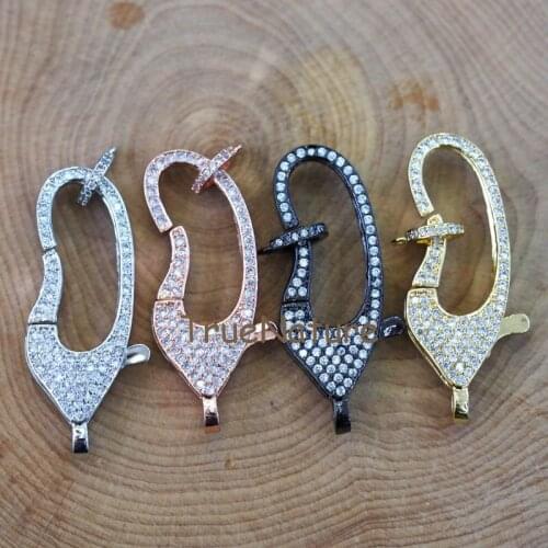 Clear Cubic Zircon Paved Jewelry Rose Gold Metal Copper Lobster Clasp With Jumping Ring Pave Cz Clasp In 42.7*15.4 mm FC6464