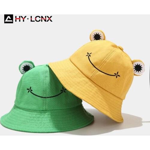 Spring And Summer New Womens Cute Cartoon Frog Decoration Bucket Hat Cotton Breathable Outdoor Sports Sun Fisherman Hat
