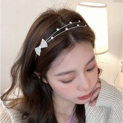Beauty Korean Rhinestone Bow headwear Women elegant Headband Girls Hair Bands Bowknot Hairband hoop for hair Accessories