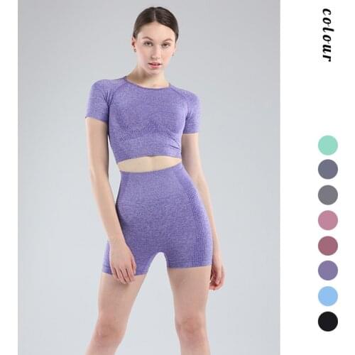 Women Vital Seamless Yoga Sets Workout Shirts Sport Pants Bra Gym Clothing Short Crop Top High Waist Running Leggings Sports Set