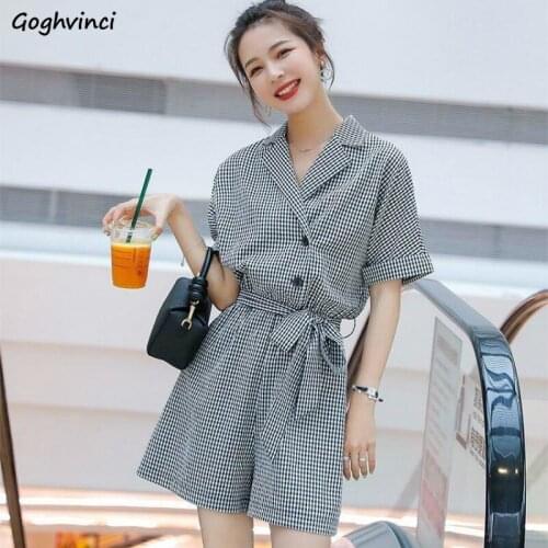 Women Rompers Plaid Sashes Wide Leg High Waist Retro Trendy Korean Style Leisure Elegant Daily All-match Classic Chic Female New