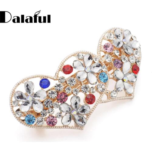 Dalaful New Flowers Heart Shape Crystals Hair Clips Hairpins forGirls Women Barrettes Headwear F148