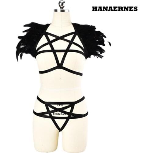 Hollow Cage Harness Bra Tops Belt Lingerie Summer Black Sexy Womens Pentagram Bondage Body Harness Push Up Lingerie