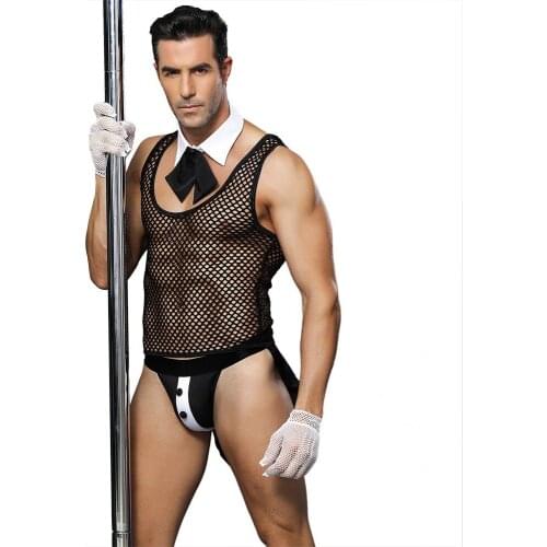 Sexy cosplay France pole dance clothes lenceria male servant sex set sexy 2 piece set men exotic apparel nightclub bar waiter un