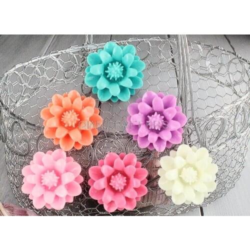 100pcs big 25mm mixed colors resin charm cabochon Dahlia flower , for diy earrings, rings, and hairpins pendants