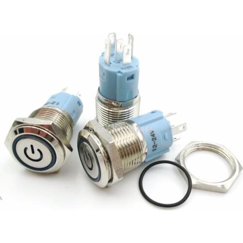 16mm red blue yellow green white Light Hot Car Auto Metal LED Power Push Button Switch Self locking Type On-off 12V 24V