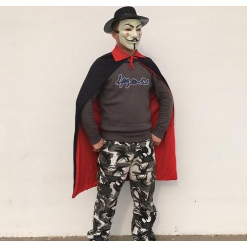 3pc Anonymous Guy Fawkes Fancy Cape Hat Adult Costume Halloween The V for Vendetta Party Cosplay Masque Mask