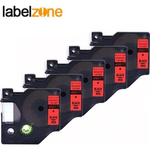 5pcs 12mm 45017 Black on red compatible dymo D1 12mm label printer D1 45017 laminated label tapes for LabelManager 160 printer