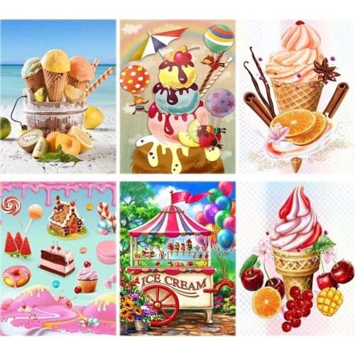 5D Diamond Painting Ice Cream Dessert Full Drill Round Diamond Embroidery Chocolate Cart Painting Children Gift Home Decoration