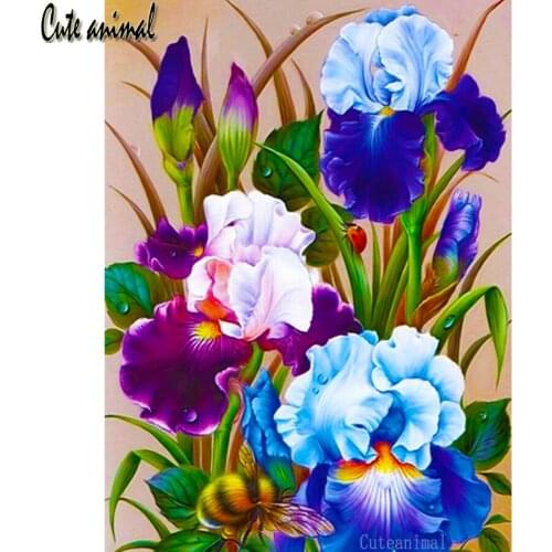 5D diy diamond painting Iris bee purple flower Full Square Round Drill diamond Embroidery mosaic Rhinestone Porch decoration new