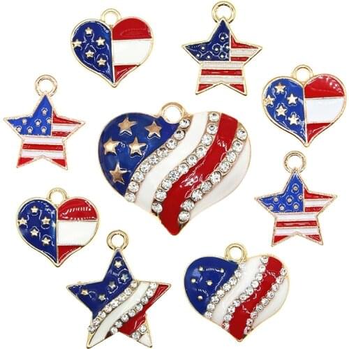 2/5/10pcs/lot 25*28mm Enamel Heart Star Colored Banner Red White Blue Charms For Earrings DIY Jewelry Making Finding XL1044