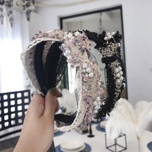 Bohemian Vintage Plaid Cotton Knot Hairband With Pearl Knotted Headband Hair Accessories