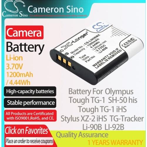 CameronSino Battery for Olympus Tough TG-1 Tough TG-1 iHS TG-Tracker SH-50 his fits Olympus Li-90B Digital camera Batteries