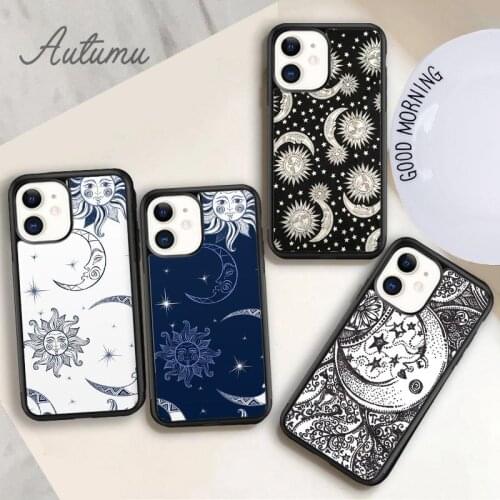 Blue Sun and moon Phone Case for iPhone 11 12 Pro Max mini X XR XS SE 2020 5 6S 7 8 Plus Samsung Galaxy S8 S9 S10 Cover shell