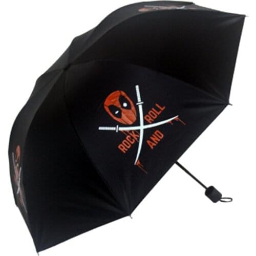 Disney black deadpool umbrella folding windproof parasol adult children umbrella portable travel walking outdoor