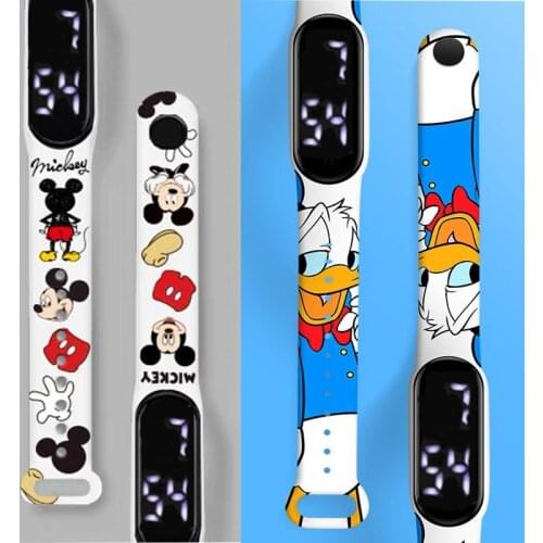 Disney Mickey Anime Childrens Smart Digital Watch Boys Girls Waterproof Sports Watch Led Ultra-light Silicone Teen WristWatch