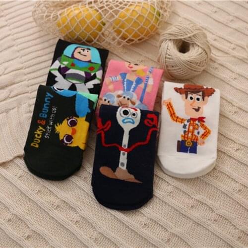 Disney 1Pair Girl Socks Woody Socks Toy Story Anime Character Cotton Socks College Wind Cartoon Cute Socks