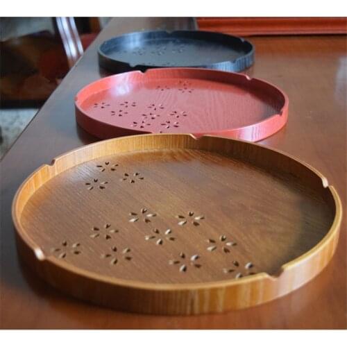 20Pcs/Lot Home Tea Tray Round Natural Wood Serving Tray Snack Plate Tea Breakfast Bread Tray Hollow Out Fruit Tray LX3597