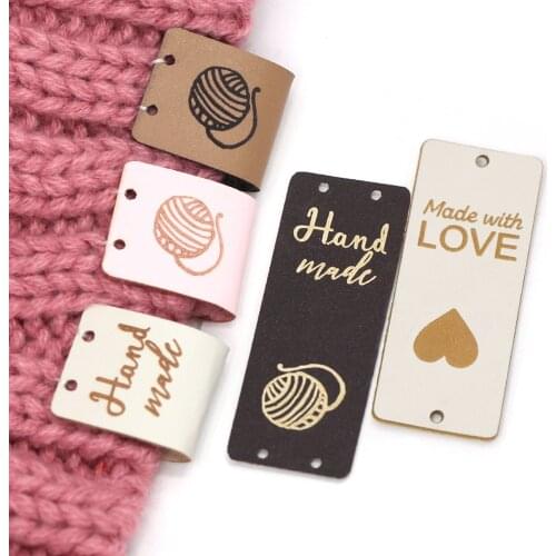5x2cm Handmade With Love Labels Tags Leather Label For Clothing 20/50Pcs Knitting Tags For Hats Sewing Accessories DIY
