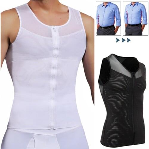 Mens Body Shaper Abdomen Slimming Shapewear Belly Shaping Corset Top Gynecomastia Compression Shirts WIth Zipper Waist Trainer