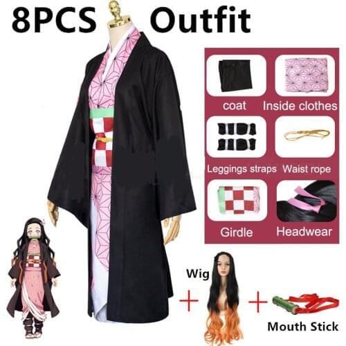 Anime Demon Slayer Kimetsu no Yaiba Kamado Nezuko Full Cosplay Including Shoes Wig Tooth Mouth Stick Adult Woman Cosplay Costume