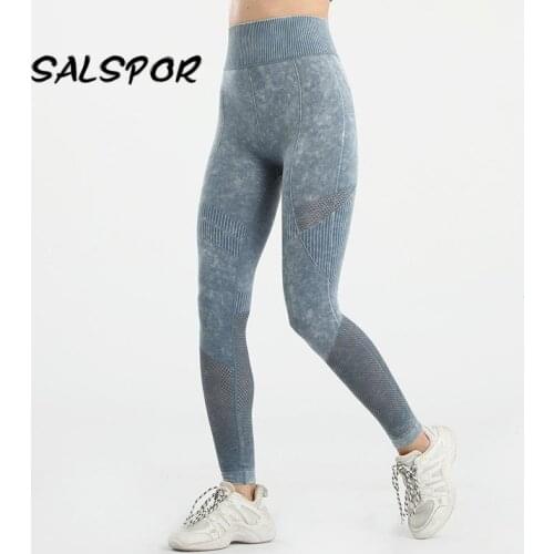 SALSPOR Mesh Leggings Sport Women Fitness Seamless Leggings Gym Sexy Elastic Pants Running Black Female Workout Tights Leggins