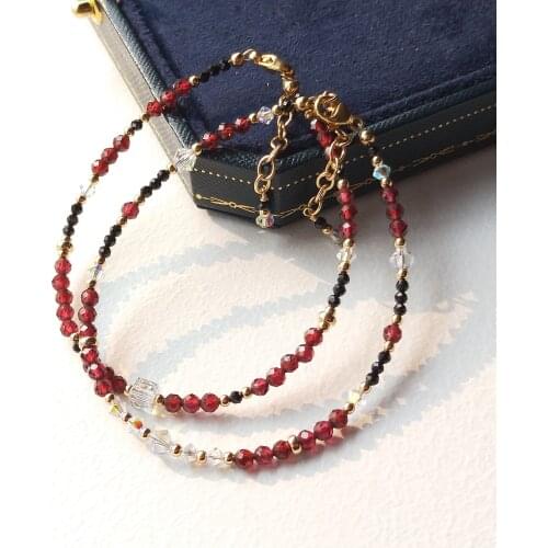 Lii Ji Garnet Black Spinel Austian Crystal 14K Gold Filled Mini Beads Handmade Bracelet Sparkling Jewelry For Women Gift
