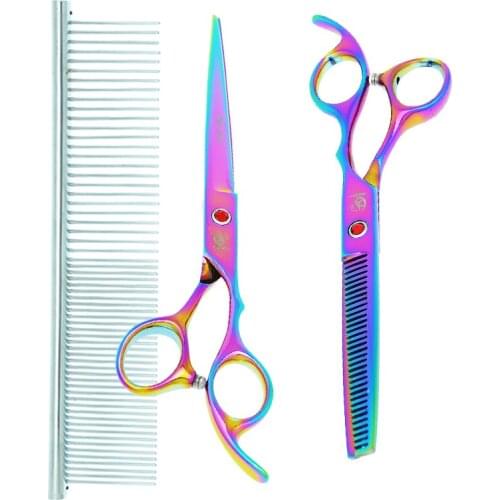 Meisha 7 inch Pet Cutting Grooming Scissors Japanese 440c Dog Shears Groomer 6.5" Thinning Tijeras Animals Curved Shear B0017A