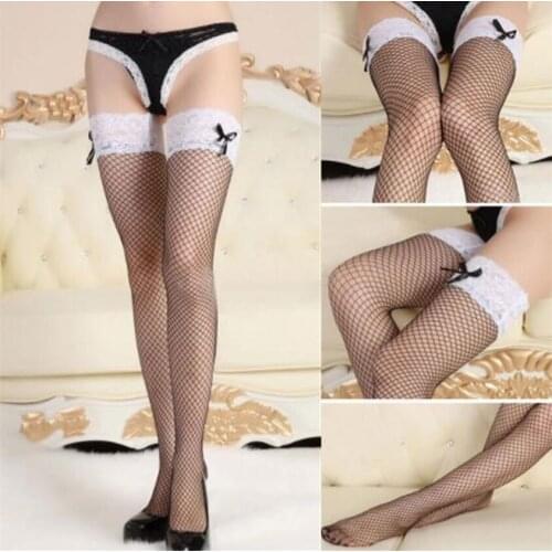 Shengrenmei Fashion Anti-skid Elastic Stockings Women Sexy Fishnet Stockings Lingerie White Lace Top Thigh High Hosiery Hot Sale