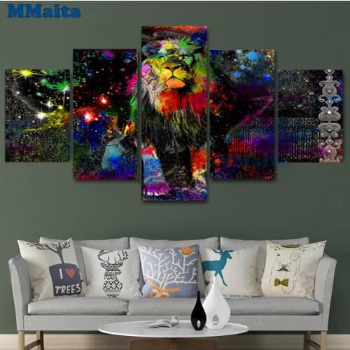 Multi-Panel starry lion Diamond Embroidery Fluorescent lion 5D Cross Stitch Diamond Painting Full Square/round stones 3d GG5238