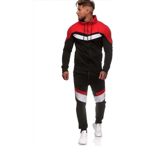 Plus Size Mens Hooded Tracksuit Sportswear Autumn Winter Patchwork Zipper Sweatshirt+Long Pants Jogger 2Pcs Sport Clothes Sets