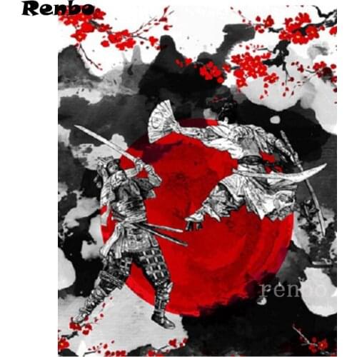 Full Square round Drill Diamond Painting Cross Stitch Kit Japanese Samurai Cherry Blossom Diamond Embroidery Needlework Craft