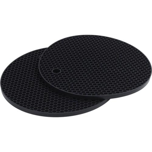 Set of 2 Silicone Coasters Pot Holder Cup Mat,Non Slip Flexible Durable Heat Resistant Hot Pad (Round) (2 Piece black)