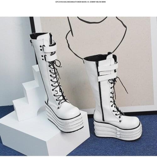2021Winter New Women Knee-length Boots Womens Knight Boots Women Platform Wedge Punk Boots Zipper Fashion Cool Motorcycle Boots