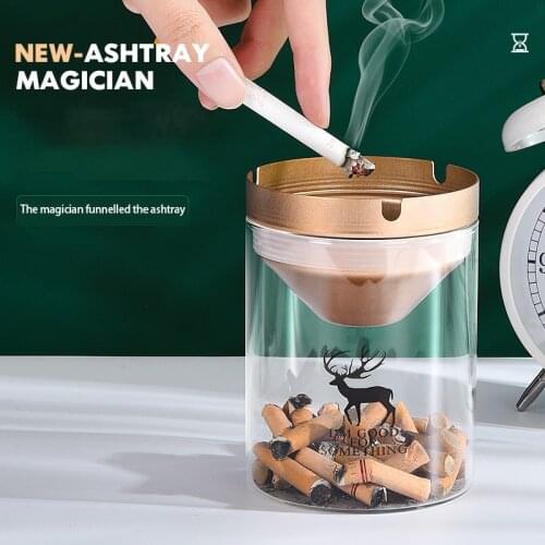 Portable Stainless Steel Sealed Ashtray Heat-resistant Glass Ash Tray with Lid Anti Fly Ash Home Decoration Weed Accessories