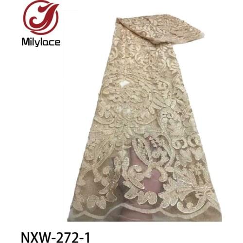Latest African Mesh Lace Fabric Embroiderey Beads French Tulle Laces Fabric for Nigerian Wedding Party NXW-272