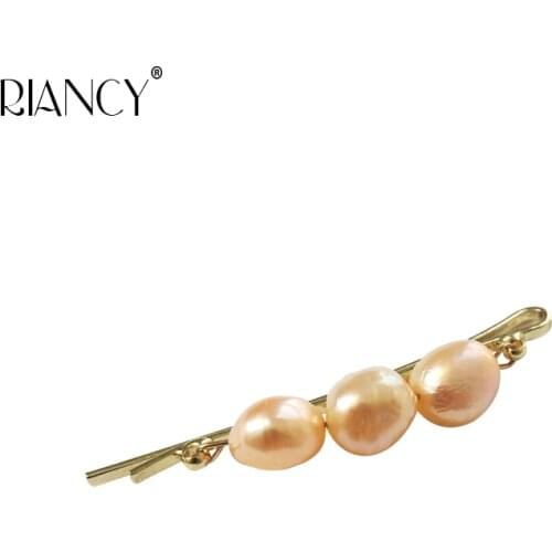 Retro natural freshwater baroque pearl one-word hairpin simple temperament side clip top clip hair accessories female
