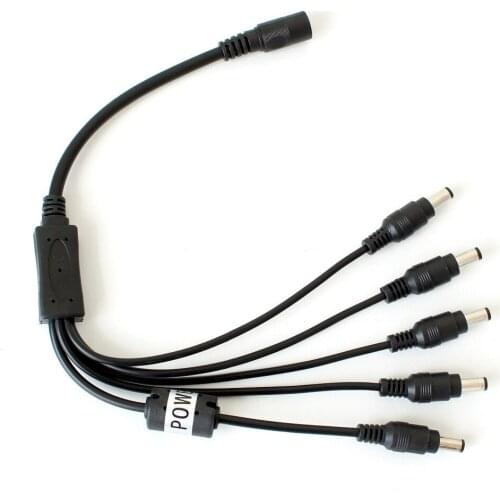 DC 1 to 5 Power Splitter Cable For CCTV Security Camera 1 Female to 5 Male Cord 1.3ft Video CCTV Aaccessories