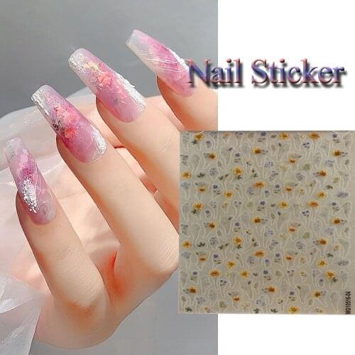Spring Simple Flower Theme Nail Art Sticker Rose Daisy English Letter Retro Dry Rose Adhesive Waterproof Decal Nail Decoration